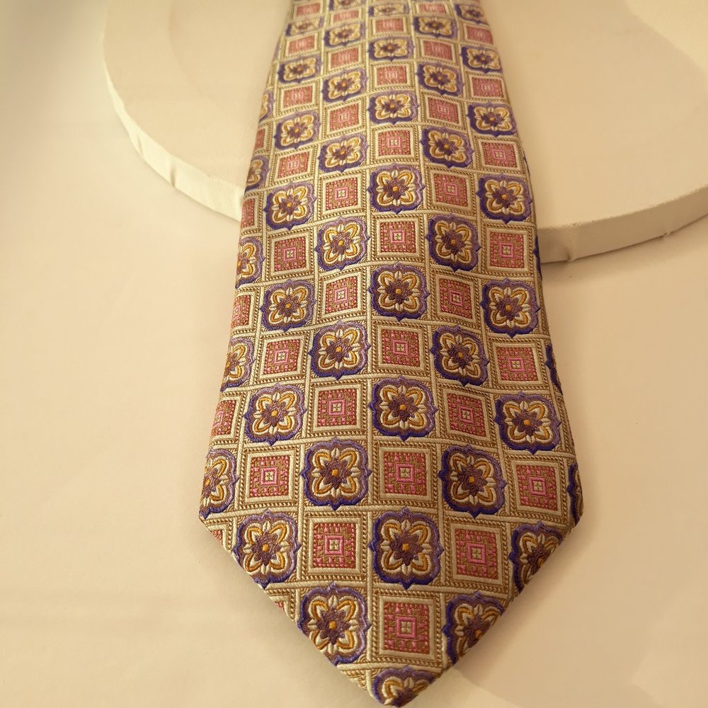 Robert Talbott Estate Tie 60" Jacquard Floral Geometric 100% Italian Silk
